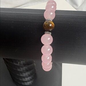 Tigers Eye 10mm Pink Rose Glass Stretch Bracelet Handmade